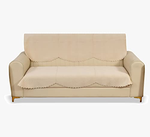 Yellow Weaves 3 Seater Quilted Sofa Cover and Chair Cover, Seat & Back Cover, Color - Beige, Velvet