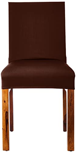 Amazon Brand - Solimo Polyester Spandex Stretchable Dining Chair Slipcover (Pack of 4, Brown)