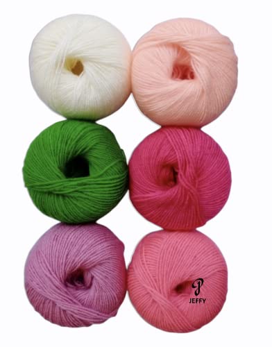 JEFFY Baby Soft Combo (150 Gram/6 pcs) one Ball 25 Gram 4 ply Wool Ball Hand Knitting Wool/Art Craft Soft Fingering Crochet Hook Yarn, Needle Knitting Yarn Thread .2