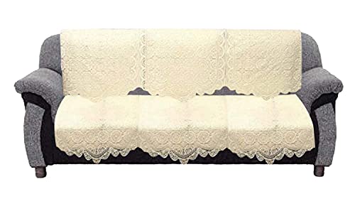 Kuber Industries Cotton 3 Seater Sofa Cover Set|Premium Cotton & Geometric Design|Pack of 2 (Cream)-CTKTC022237