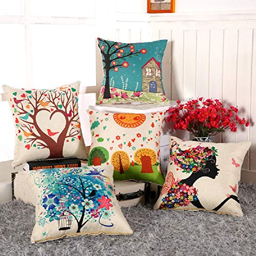 AEROHAVEN™ Set of 5 Abstract Decorative Hand Made Jute Throw/Pillow Cushion Covers - (Multicolor, 16 Inch x 16 Inch)