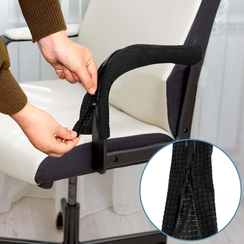 HASTHIP® 2Pcs Office Chair Armrest Covers, Stretch Chair Armrest Covers, Zipper Chair Slipcover, Removable Arm Rest Covering, Arm Covers Protectors for Office Chair, Game Chair, Wheelchair (Black)