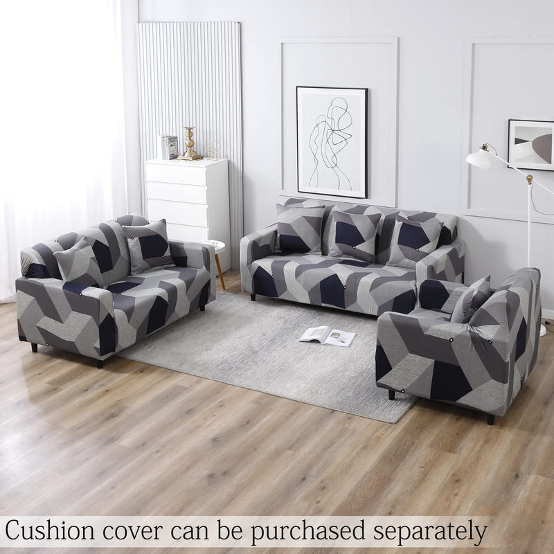 HOKIPO Elastic Stretchable Universal Sofa Cover 3 Seater (AR-4279-E14)( Geometric Grey)