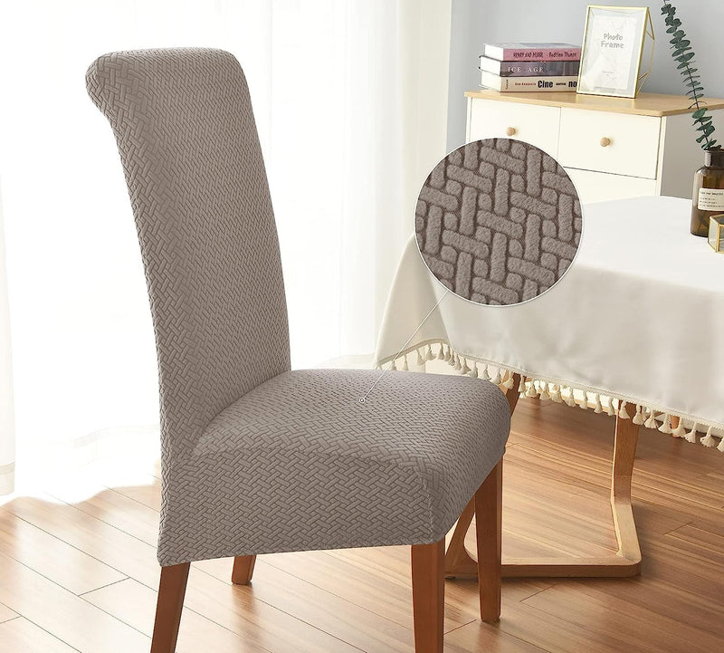 Lukzer 4PC Spandex Dining Chair Cover Removable & Washable Seat Case Stretchable Universal Protective Elastic Slipcover (Textured Greige Design)
