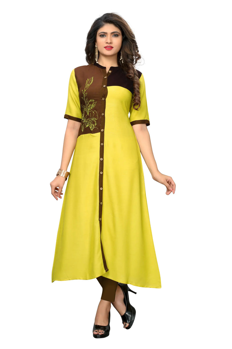 Buys Women's Yellow Color Rayon A-line Kurta