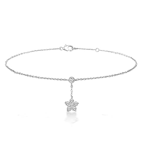 MINUTIAE Silver Plated Anklet Star Shape With Solitaire Crystal Painjan Payal For Women and Girls