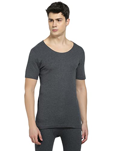 Jockey 2400 Men's Super Combed Cotton Rich Half Sleeved Thermal Undershirt with Stay Warm Technology_Charcoal Melange_M