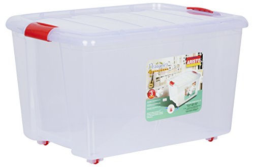 ARISTO Multipurpose Plastic Storage Container Box with Wheels 25 LTR (Clear, Transparent), (45.8 x 34 x 26 cm, Rectangular)