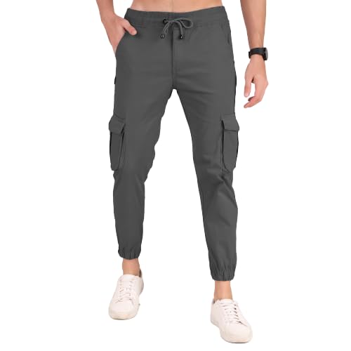 Buy Plus 91 Cargo Solid Danim Joggers Trousers Funky Streetwear Cross Multi  Pockets Design Stylish Pants for Men's (36, Dark Grey) at