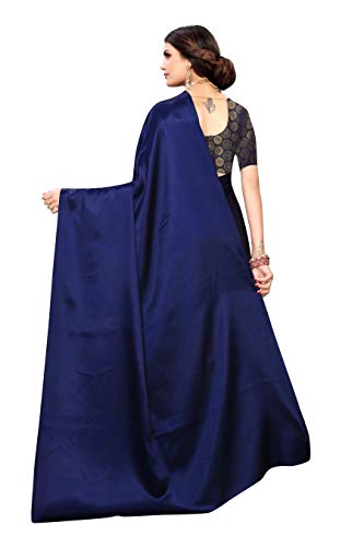 Yashika Women's Plain Weave Satin Saree With Blouse Piece (Sdpl-Dust_Beige_Free Size_Navy)