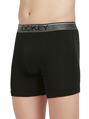 Jockey Men's Super Combed Cotton rib fabric Boxer Briefs with Front Fly, Ultrasoft and Durable waistband (Pack of 2) 8009_Black_L