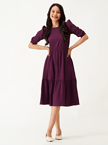 AASK Women A-Line Purple Regular Fit Knee Length Dress_M