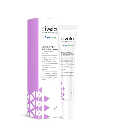 Rivela Dermascience Under Eye Cream By Cipla for Brightening, Dark Circles, Puffy Eyes and Fine Lines | Multi Peptide Cream With Matrixyl 3000, AGH & Hyaluronic Acid|15 ml