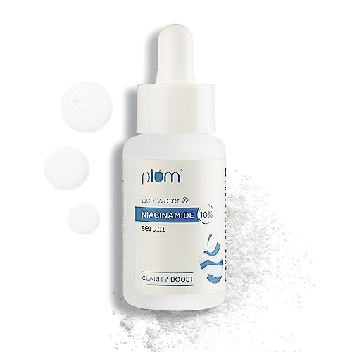 Plum 10% Niacinamide Face Serum with Rice Water | Vitamin B3 with Japanese Fermented Rice Water | For Clear, Blemish-Free, Bright Skin | Suits All Skin Types | Fragrance-Free