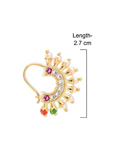 ZAVERI PEARLS Gold Tone Cubic Zirconia Wedding Collection Brass NoseRing For Women-ZPFK10102