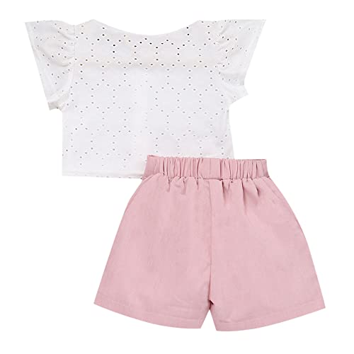 Hopscotch Girls Polyester, Spandex Solid Top And Shorts Set in White Color For Ages 4-5 Years (JIG-4029929)