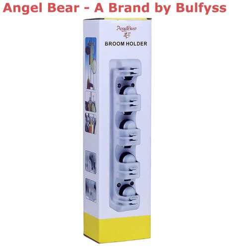 Angel Bear Mop Holder and Broom Holder, 4 Slot Position with 5 Hooks Brooms Holder Wall Mounted