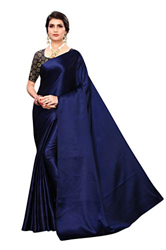 Yashika Women's Plain Weave Satin Saree With Blouse Piece (Sdpl-Dust_Beige_Free Size_Navy)
