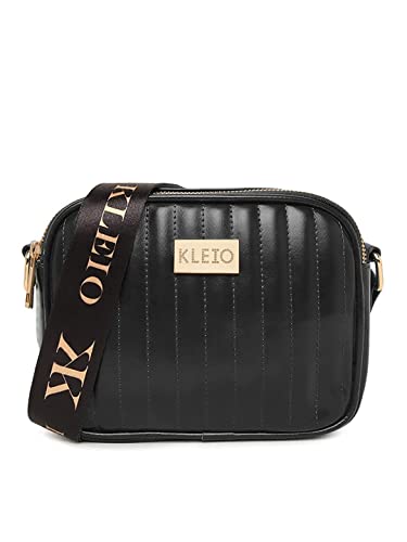 KLEIO Quilted Crossbody Sling Bag (Black) for Women With Gold-Tone Hardware & Spacious Compartments | Stylish Bag suitable for College, Shopping & Everyday Essentials with Adjustable Strap