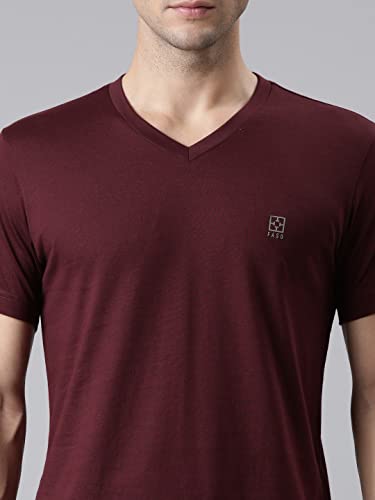 F A S O Mens Organic Cotton V-Neck T-Shirt Maroon