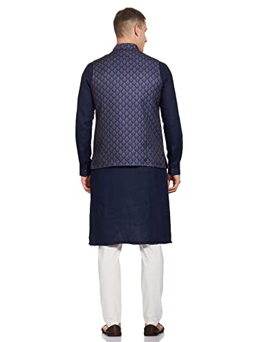 Manyavar Blue Art Silk Embroidered Celebration Kurta Jacket Set with Mandarin Collar 14