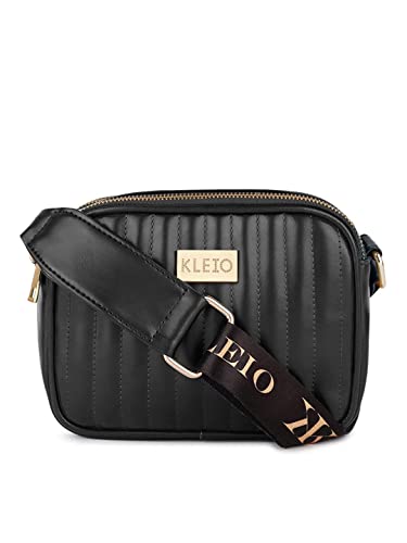 KLEIO Quilted Crossbody Sling Bag (Black) for Women With Gold-Tone Hardware & Spacious Compartments | Stylish Bag suitable for College, Shopping & Everyday Essentials with Adjustable Strap