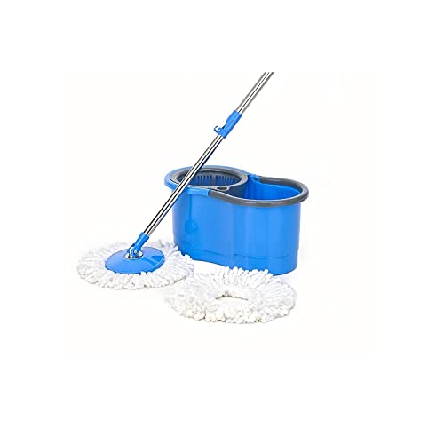 AVZEEGO Bucket Floor Cleaning and Mopping System Spin Mop Prime with Big Wheels and Stainless Steel Wringer,2 Microfiber Refills, (Blue)