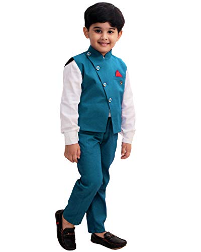 FOURFOLDS Boy's 3-Piece Suit Turquoise