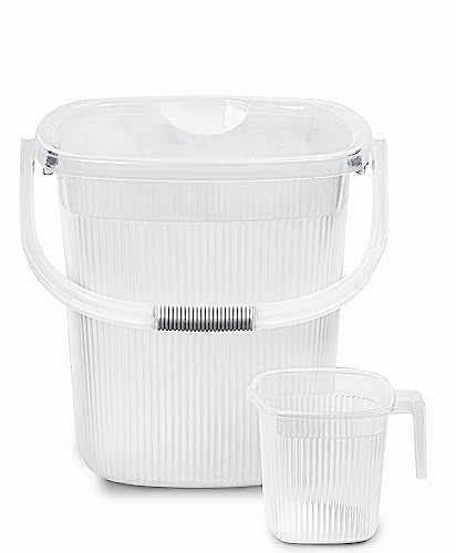 GALOOF Strong Plastic Bucket Mug Bathroom Set of 2 for Kitchen & Bathroom | Solid Color Striped Pattern Balti with Mug (Transparent, 25 Liter Bucket + 1.5 Liter Mug)