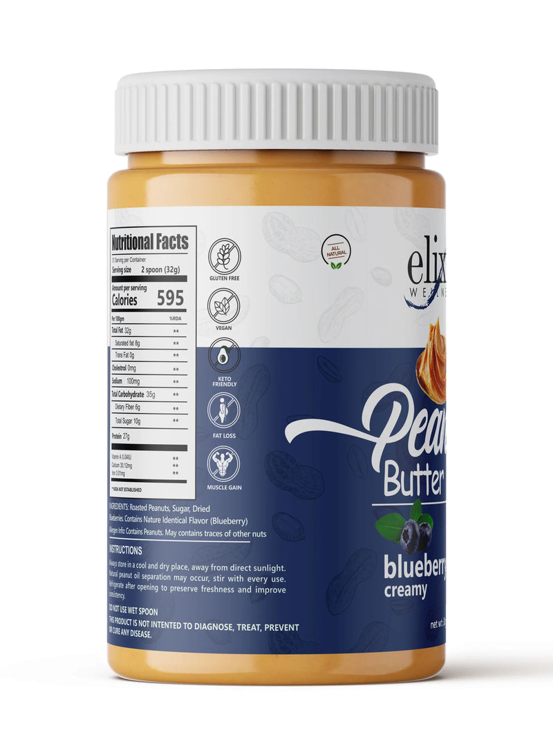 Elixir Wellness Blueberry Peanut Butter | High Protein | Low Sugar