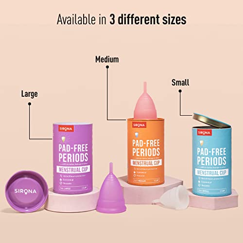 Sirona Reusable Menstrual Cup for Women | Large Size with Pouch|Ultra Soft, Odour and Rash Free|100% Medical Grade Silicone |No Leakage | Protection for Up to 8-10 Hours | US FDA Registered,Pack of 1