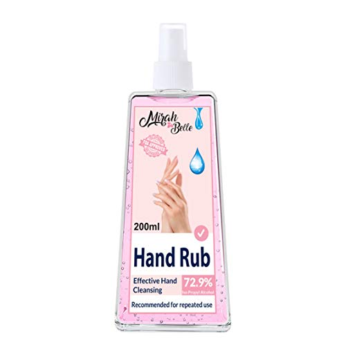 Mirah Belle - Hand Rub Sanitizer Spray (200 ML) - BUY 3 GET 5 MASKS - FDA Approved (72.9% Alcohol) - Best for Men, Women and Children - Natural, Herbal, Vegan Hand Rub Cleanser