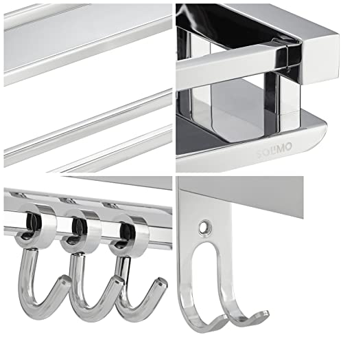 Amazon Brand - Solimo Stainless Steel Bathroom Shelf/Rack with Towel Holder/Towel Hooks/Bathroom Accessories Wall-Mount (Chrome Finish) (2- Shelf)
