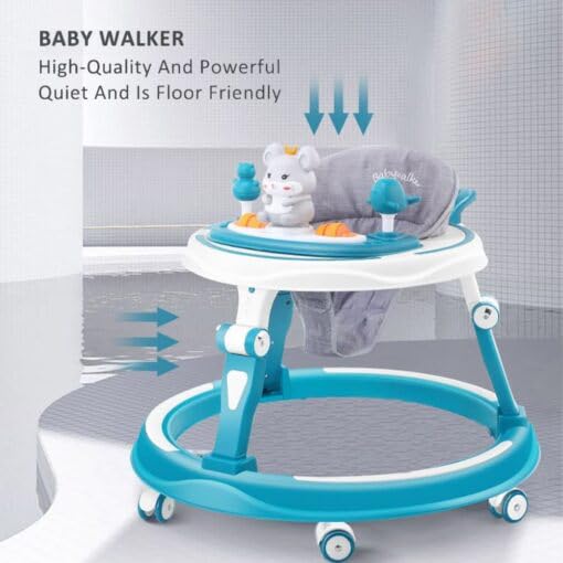StarAndDaisy 360� Baby Walker Adjustable Height, Multi-Function Anti-Rollover Folding Walker with Height Adjustable 6-18 Months Baby Walker with Recreational Toy bar (Intelli-Blue)