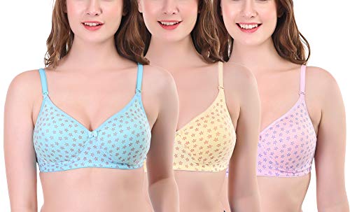 FUNAHME Light Padded Full Coverage Non Wired Cotton T-Shirt Bra for Girls Women's Combo (Pack of 3) Multicolour