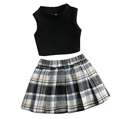 Hopscotch Girls Cotton And  Polyester Sleeveless Checkered Skirt Set in Black Color For Ages 3-4 Years (BE1-4045641)