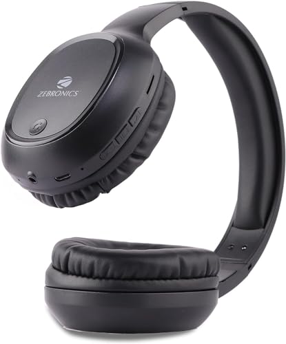 Zebronics Thunder 60 hrs Playback time Bluetooth Wireless Headphone with FM, mSD, Playback with Mic (Black)