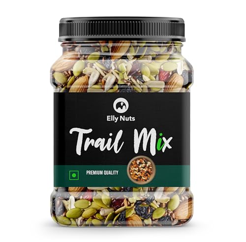 Elly Nuts 100% Natural and Premium Healthy Trail Mix - Almonds | Cashew | Raisins | Black Raisins | Pumpkin | Sunflower | Flax Seeds | Healthy Snack | Nuts and Dry Fruits Diwali Gift Pack 500gm - Diwali Gift Pack
