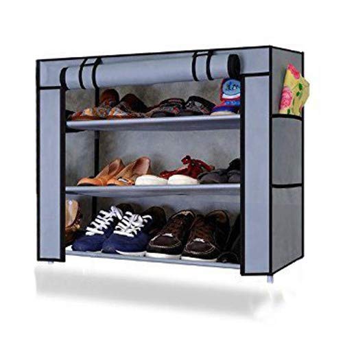 Ebee Shoe Rack with 3 Shelves (Grey, Metal)