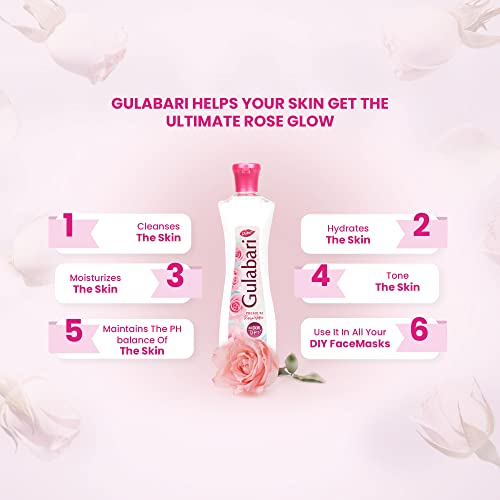 Dabur Gulabari Premium Rose Water - 400ml | With No Paraben | Cleanses, Hydrates & Moisturises Skin | Balances & Restores Skin's pH Levels | For All Skin Types