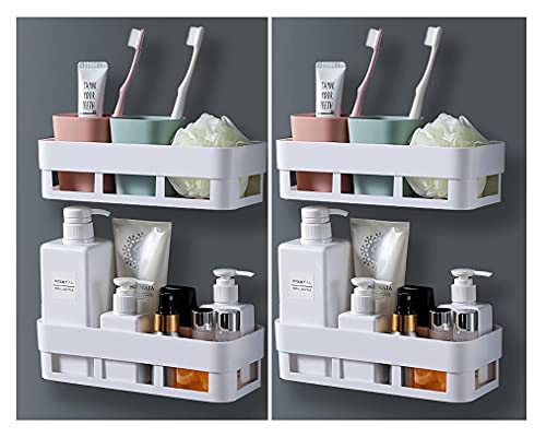 Morivahomes Multipurpose Wall Mount Bathroom Shelf And Rack For Home And Kitchen. Self Adhesive Sticker Support Without Drilling. (4 Bathroom Shelf, Chrome,Acrylic)