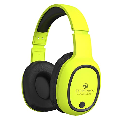 ZEBRONICS Thunder Bluetooth Wireless On Ear Headphone FM, mSD, 60hrs Playback with Mic (Neon Yellow)