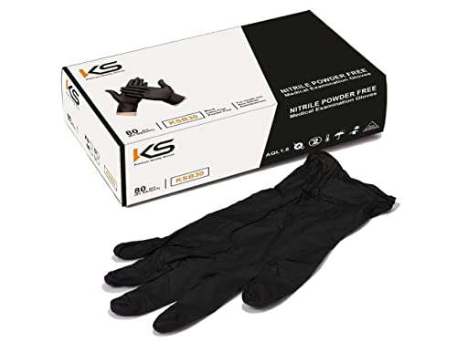 Kashi Surgicals Powder Free Nitrile Gloves, Food Grade, Made In Malaysia (Large, Black, Box Of 80) (Large), Pack of 1