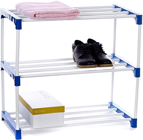 STRONGER STORE Multipurpose portable Plastic rack shoes/books/clothes/toys etc easy to assemble (Plastic 3 shelf Blue)
