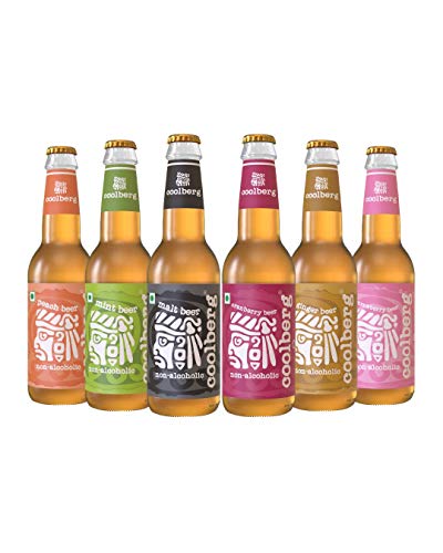 Coolberg Non Alcoholic Beer Assorted Flavors 330ml Glass Bottle - Pack of 6 (330ml x 6) Peach, Mint, Malt, Cranberry, Ginger & Strawberry