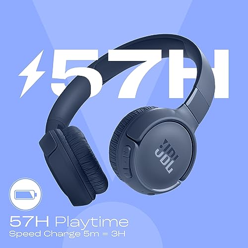 JBL Tune 520BT Wireless On Ear Headphones with Mic, Pure Bass Sound, Upto 57 Hrs Playtime, Speedcharge, Customizable Bass with Headphones App, Lightweight, Bluetooth 5.3 (Blue)