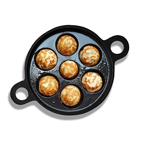 The Indus Valley Super Smooth Cast Iron Paniyaram Pan | Very Small, 7pit, 19cm/7.4 inch, 2.2kg | Induction friendly | Nonstick, Pre-Seasoned Appe/Paddu Pan, 100% Pure & Toxin-free, No Chemical Coating