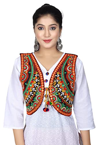 Shivam Fashion Cotton Embroidered Ethnic Jackets for Girls Women Ethnic Jackets for Office use, Every Festival and Occasion - Black (Size -Medium- Length-16, Chest (Burst)-38 Inch)