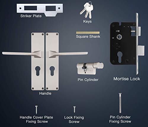 Godrej Mortise Door Lock Handle Set | 200mm NEH-17 1CK Europrofile | 5 Pin Brass Tumbler Mechanism 60mm | Suitable for Left & Right Handed Doors (Satin Steel Finish)