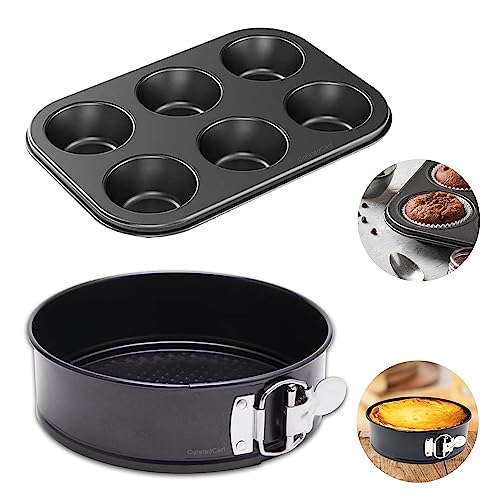 Curated Cart SGS Ceritified 2 Pc Muffin Tray with Round Cake Tin Cake Baking Moulds Combo Baking Combo Accessories Cake Mould Cupcake Tray Mould
